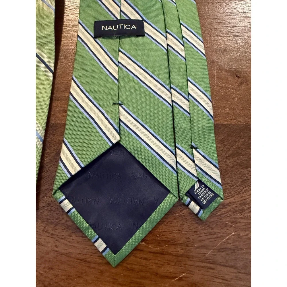 Set of TWO Nautica Light‎ and Dark Green Blue Diagonal Stripe Mens Ties